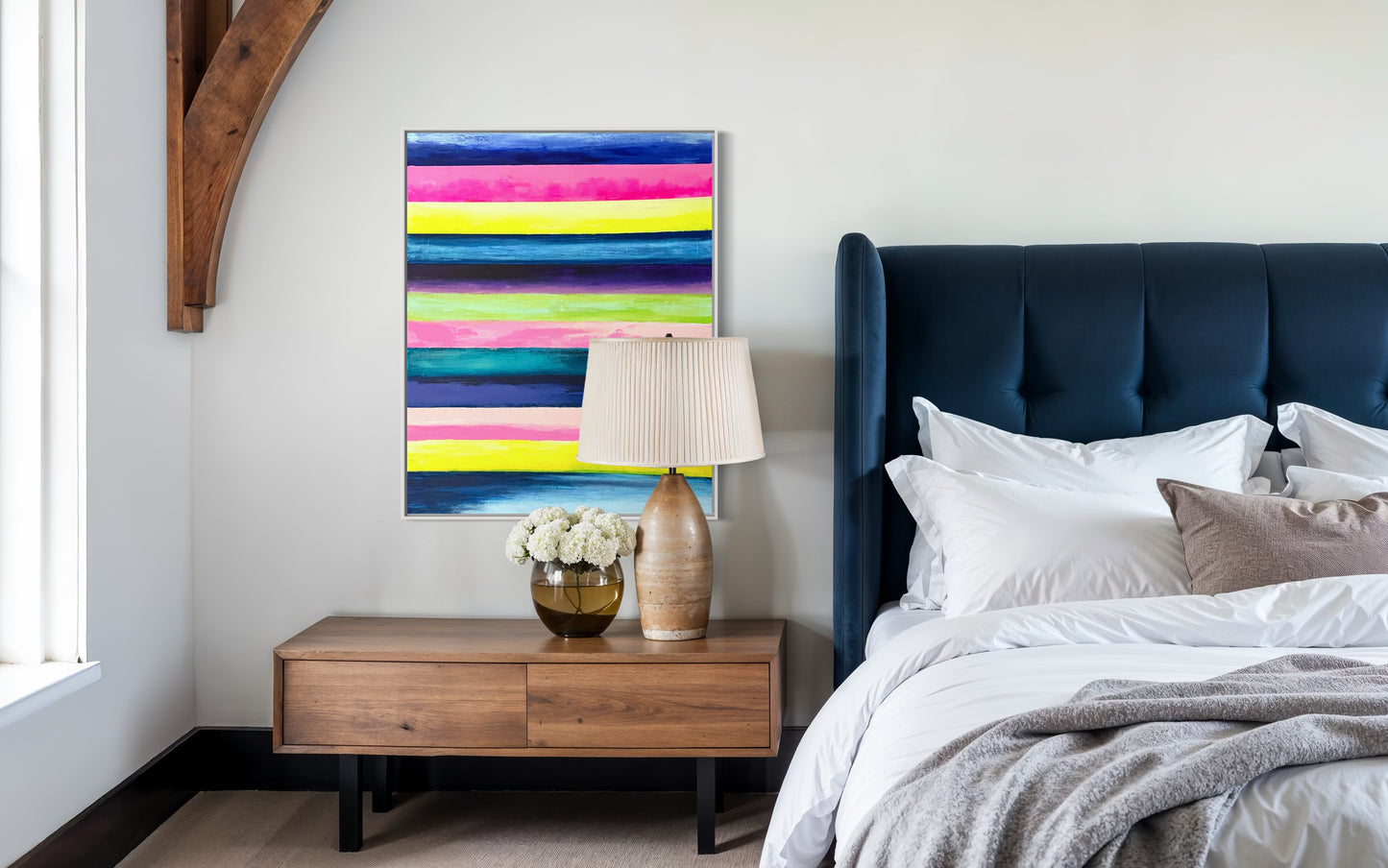 Fruit Stripes, 24"x30" original abstract painting, vibrant happy art