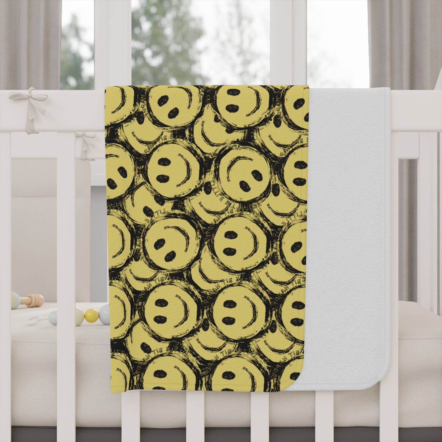 Little Bit Happy Toddler Blanket, Yellow + Black Smiley