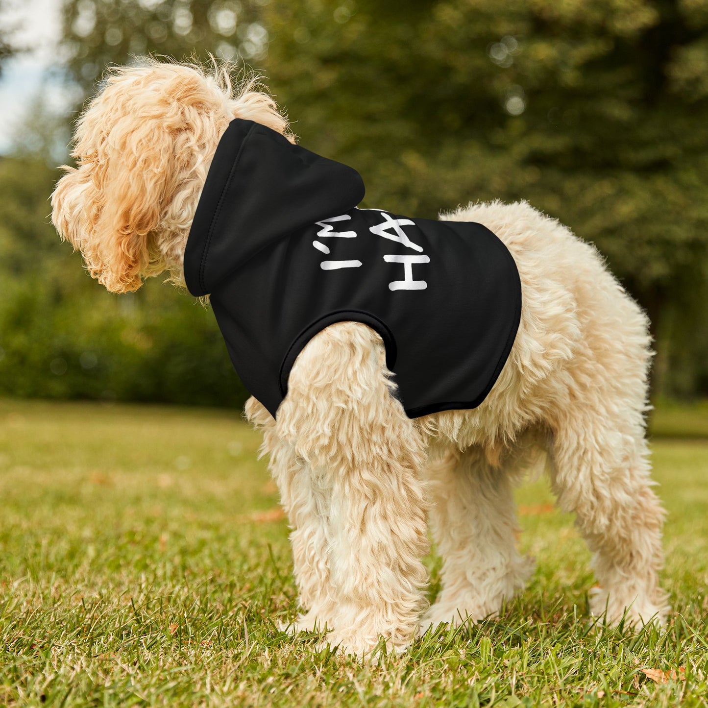 I'm So Happy Pet Hoodie, Black and White