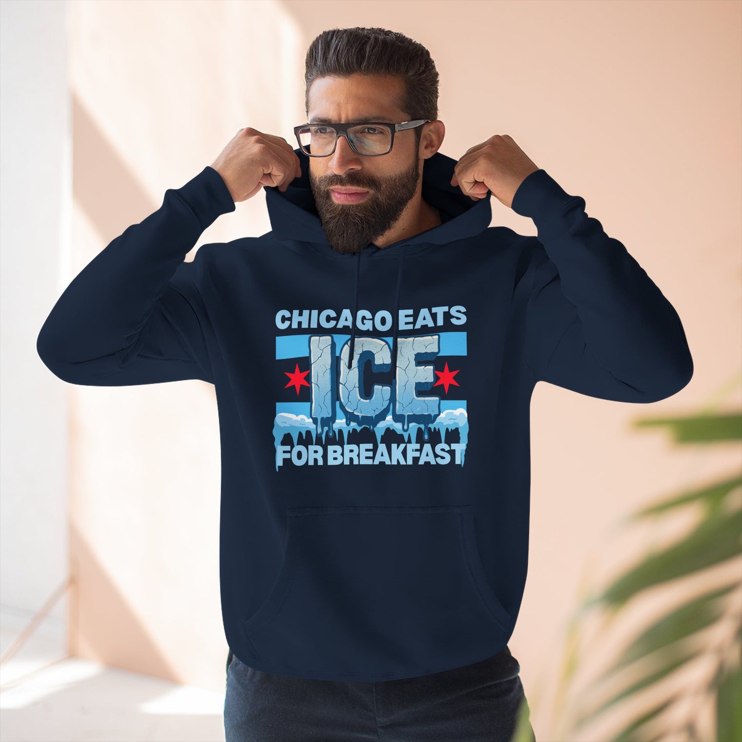 Chicago Eats Ice For Breakfast, Unisex Three-Panel Fleece Hoodie