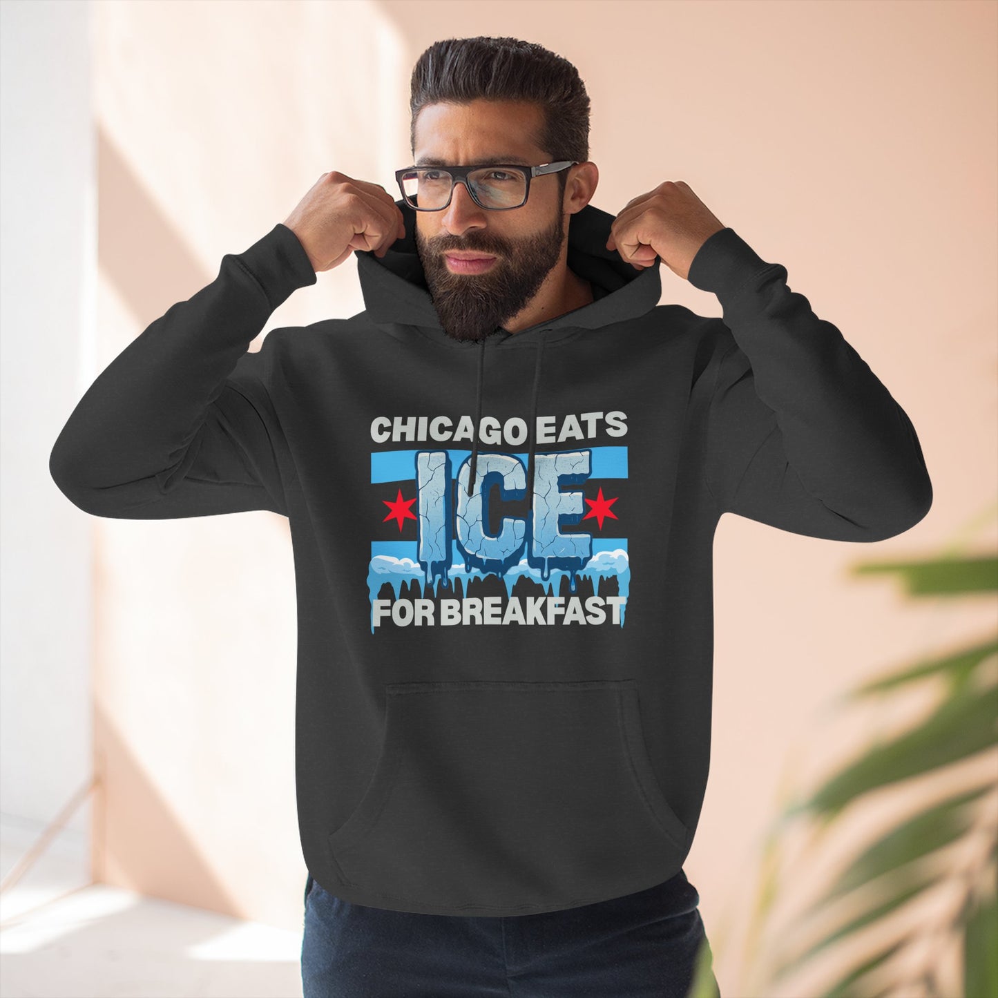 Chicago Eats Ice For Breakfast, Unisex Three-Panel Fleece Hoodie