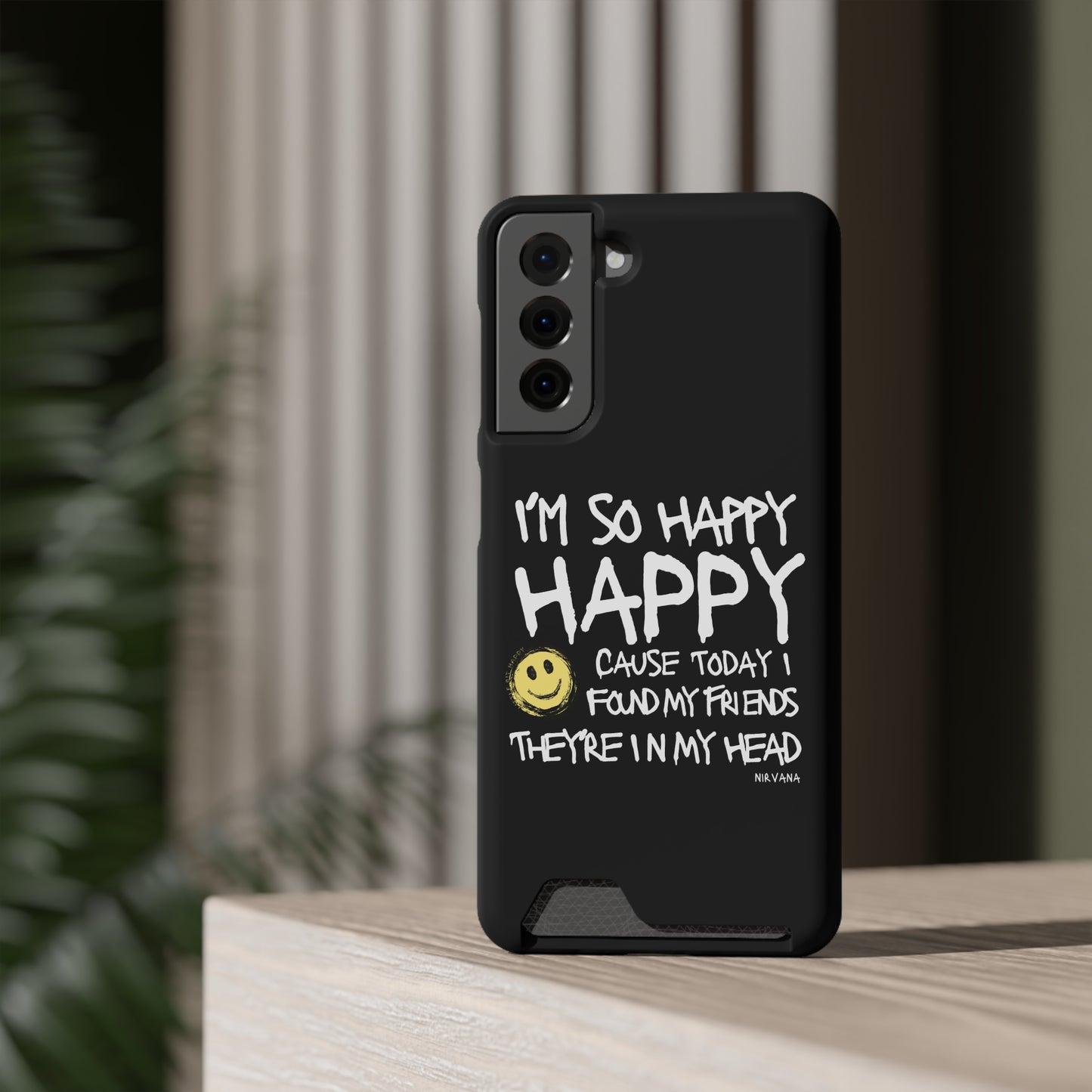 I'm So Happy Black Phone Case With Card Holder