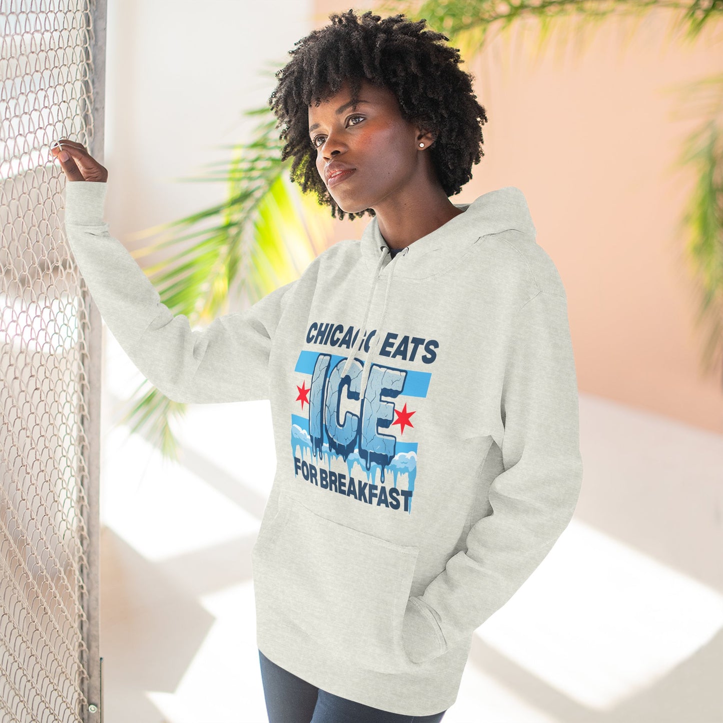 Chicago Eats Ice For Breakfast, Unisex Three-Panel Fleece Hoodie