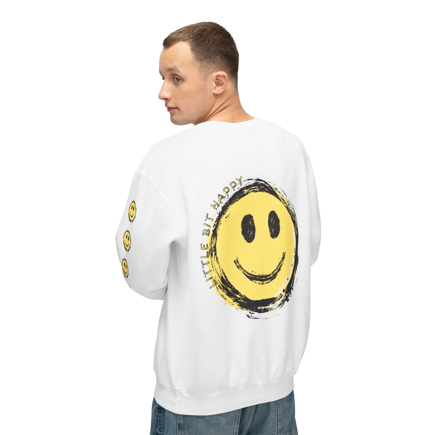 Little Bit Happy Unisex Crewneck Sweatshirt, Yellow Black Smiley