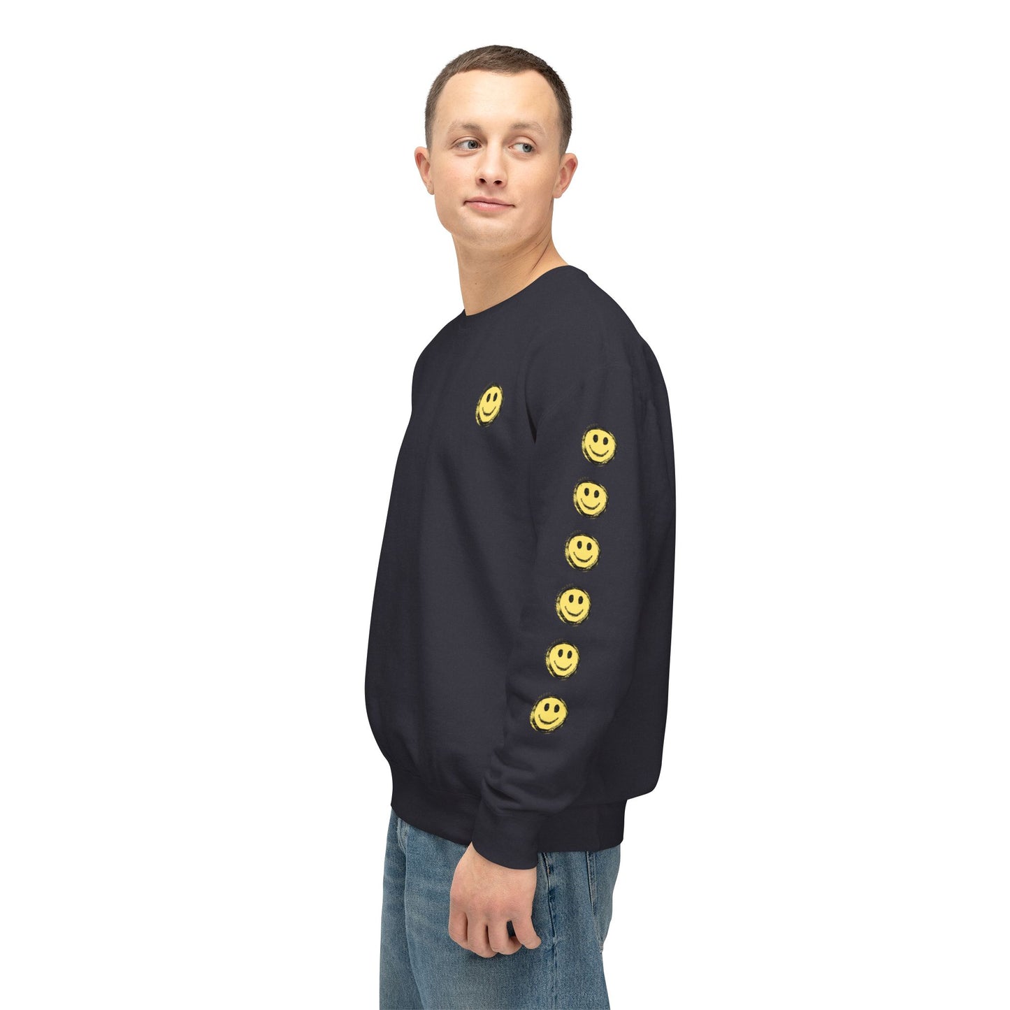 Little Bit Happy Unisex Crewneck Sweatshirt, Yellow Black Smiley
