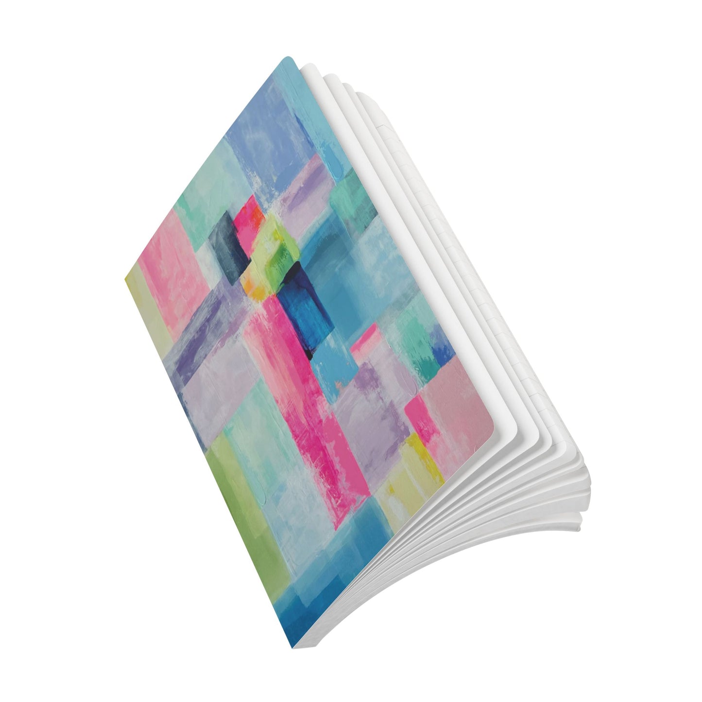 An open softcover journal featuring an abstract design, perfect for note-taking in grand millennial preppy style using original abstract art titled jelly donut by Sarah Henry