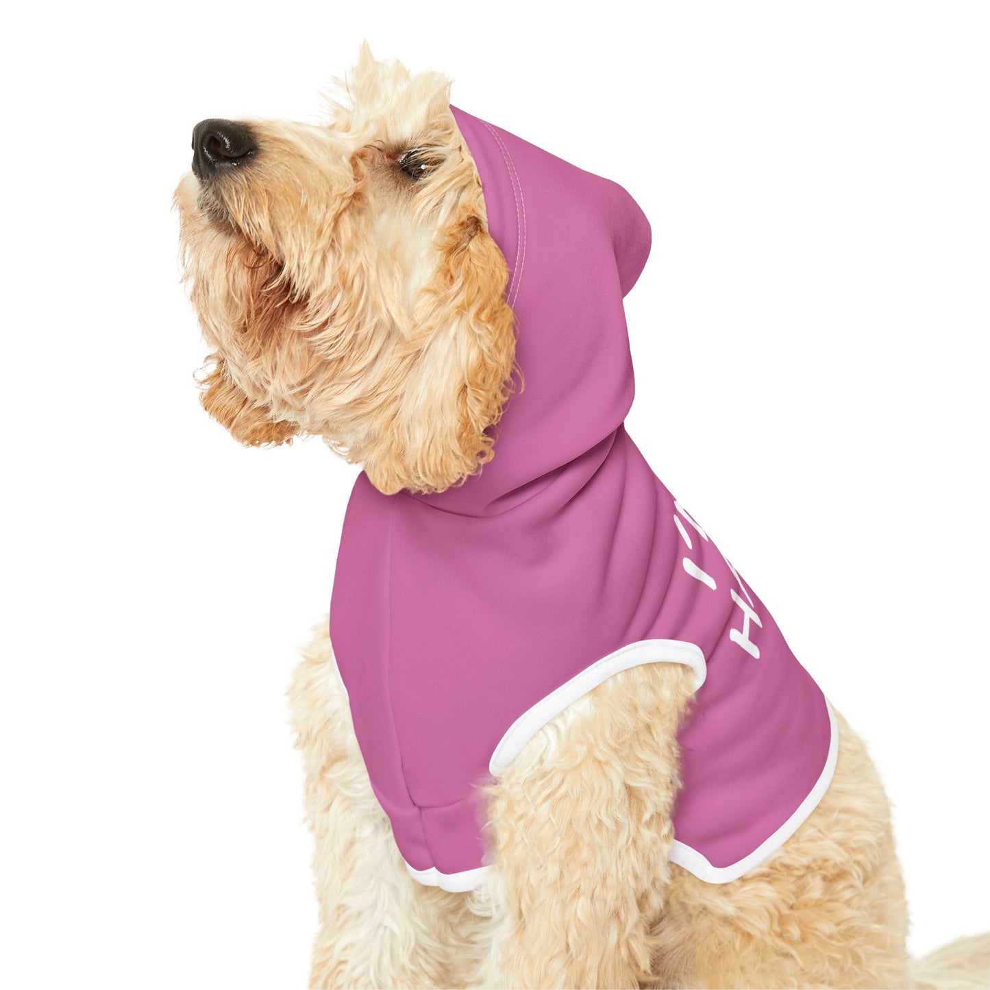 I'm So Happy Pet Hoodie, Pink and White