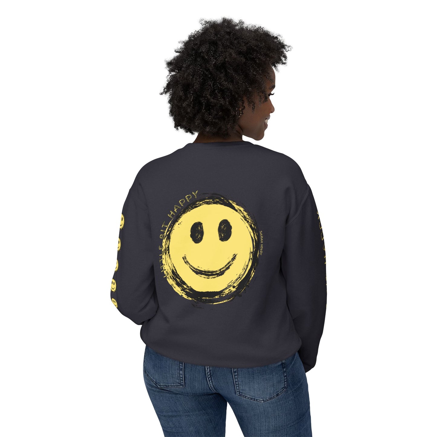 Little Bit Happy Unisex Crewneck Sweatshirt, Yellow Black Smiley