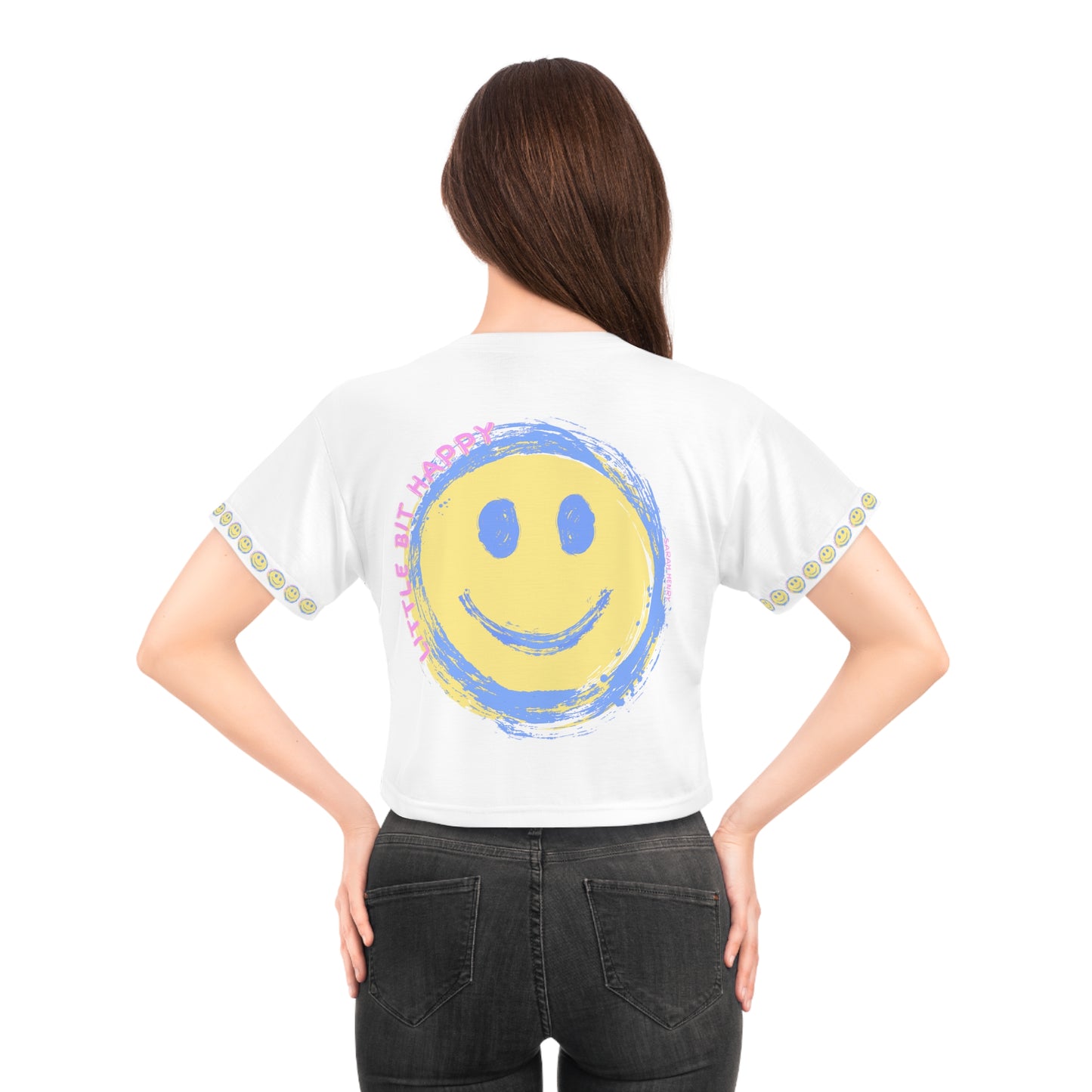 Little Bit Happy Crop Tee in White Pink
