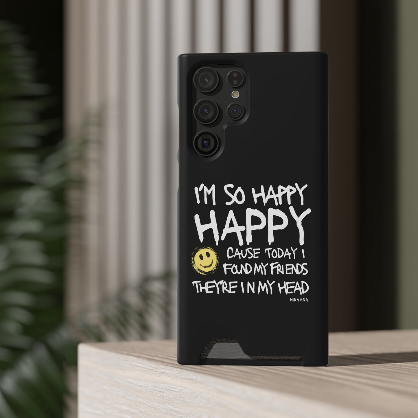 I'm So Happy Black Phone Case With Card Holder
