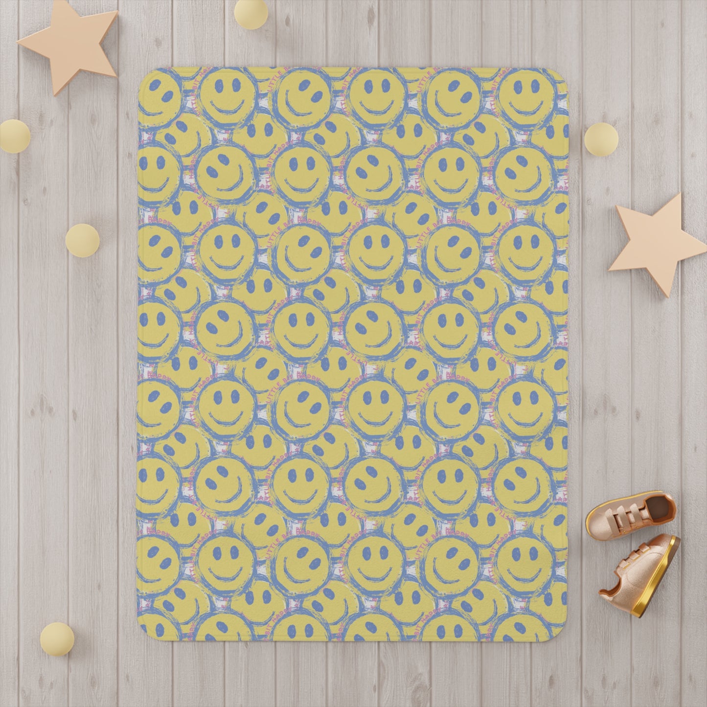 Little Bit Happy Toddler Blanket, Yellow + Pink Smiley