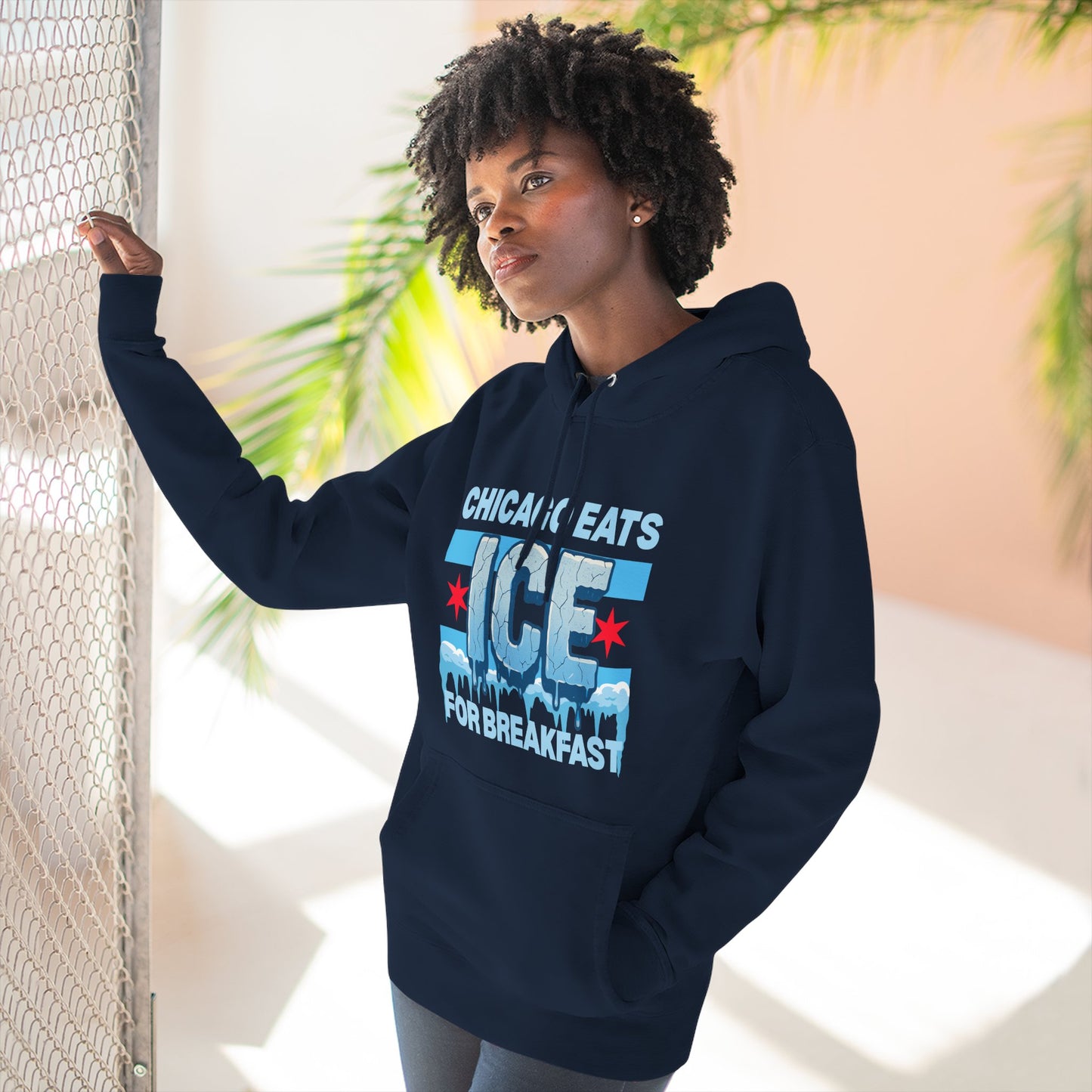 Chicago Eats Ice For Breakfast, Unisex Three-Panel Fleece Hoodie
