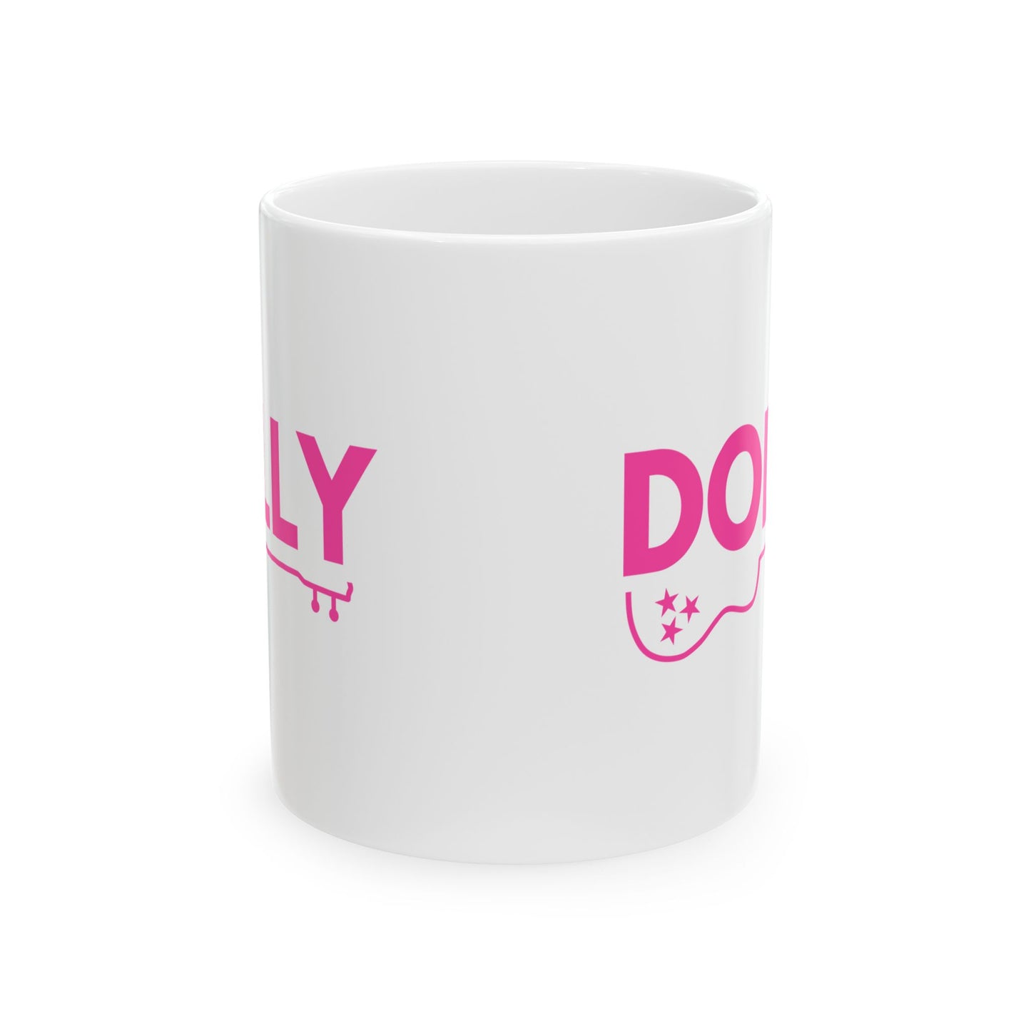 Dolly Ceramic Mug, Hot Pink Letters
