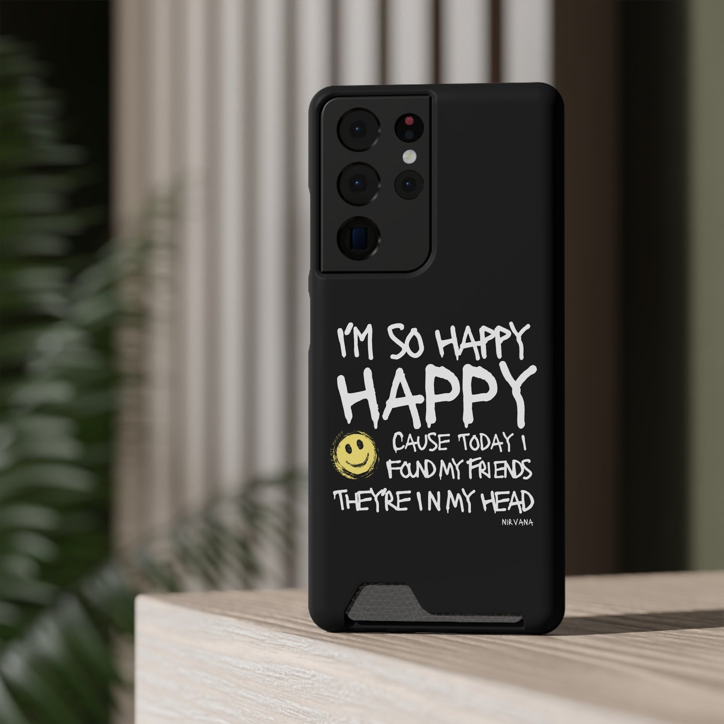 I'm So Happy Black Phone Case With Card Holder