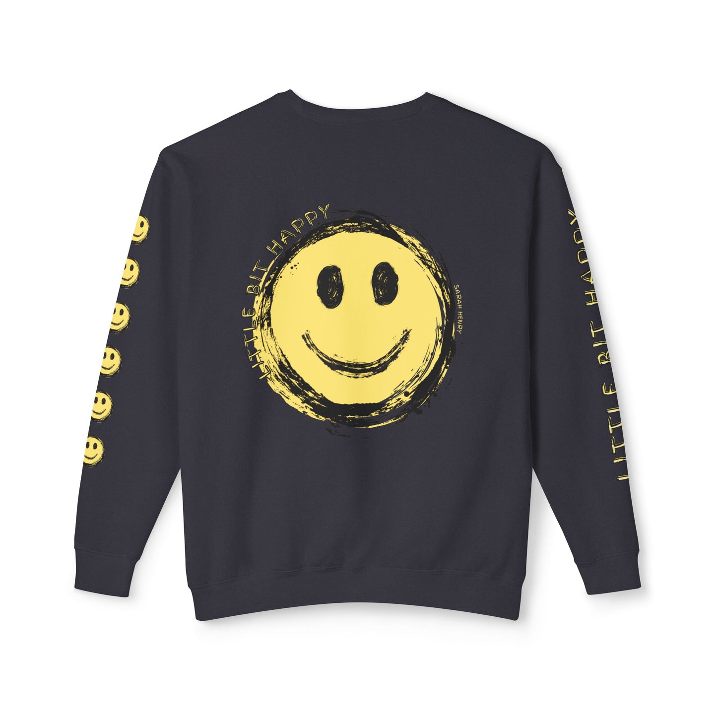 Little Bit Happy Unisex Crewneck Sweatshirt, Yellow Black Smiley