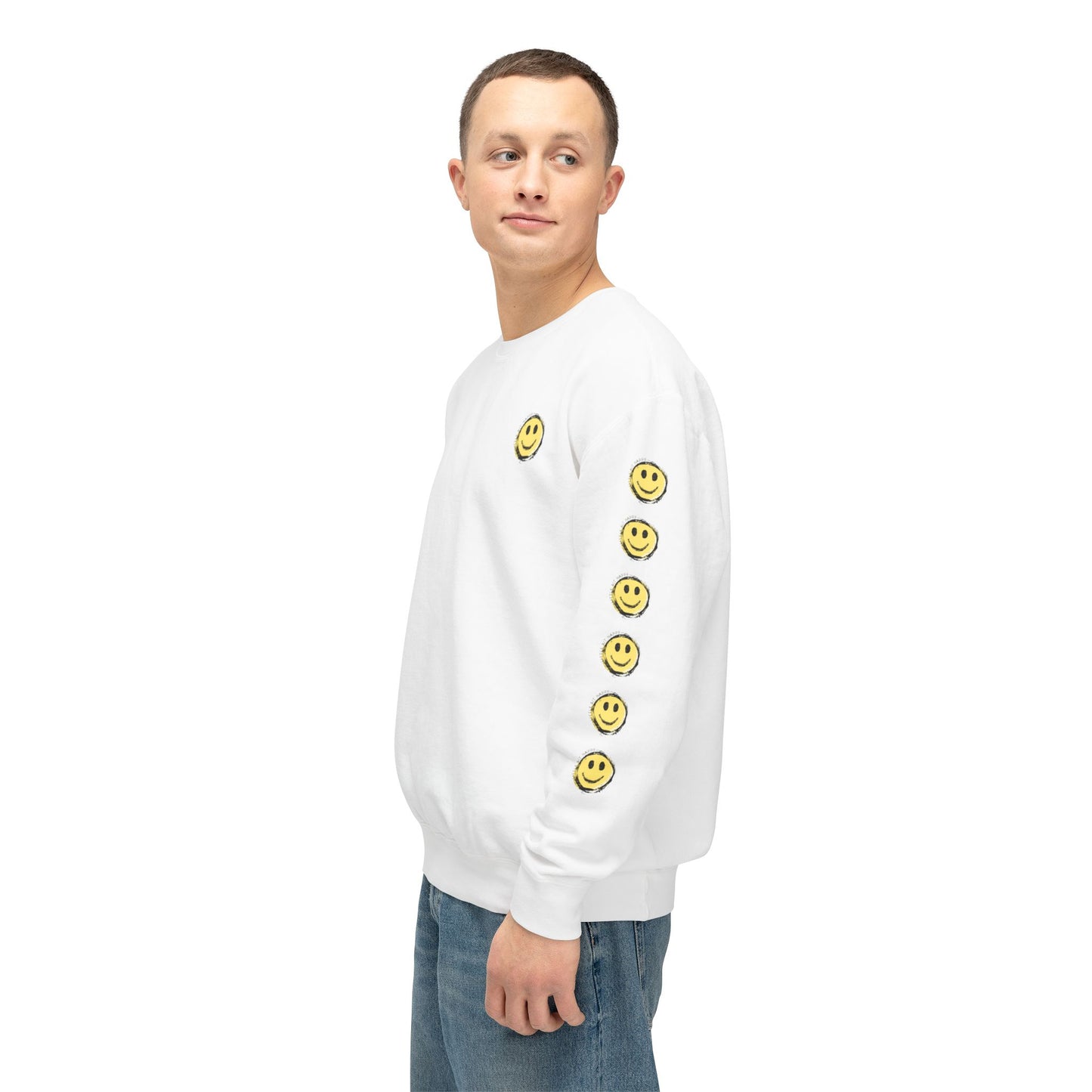 Little Bit Happy Unisex Crewneck Sweatshirt, Yellow Black Smiley