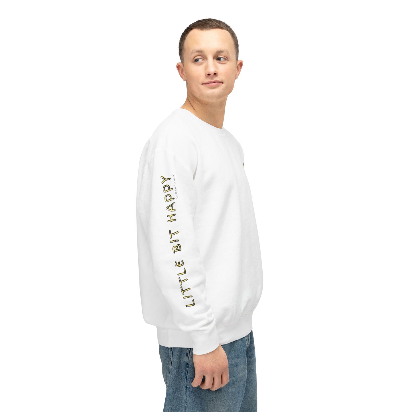 Little Bit Happy Unisex Crewneck Sweatshirt, Yellow Black Smiley