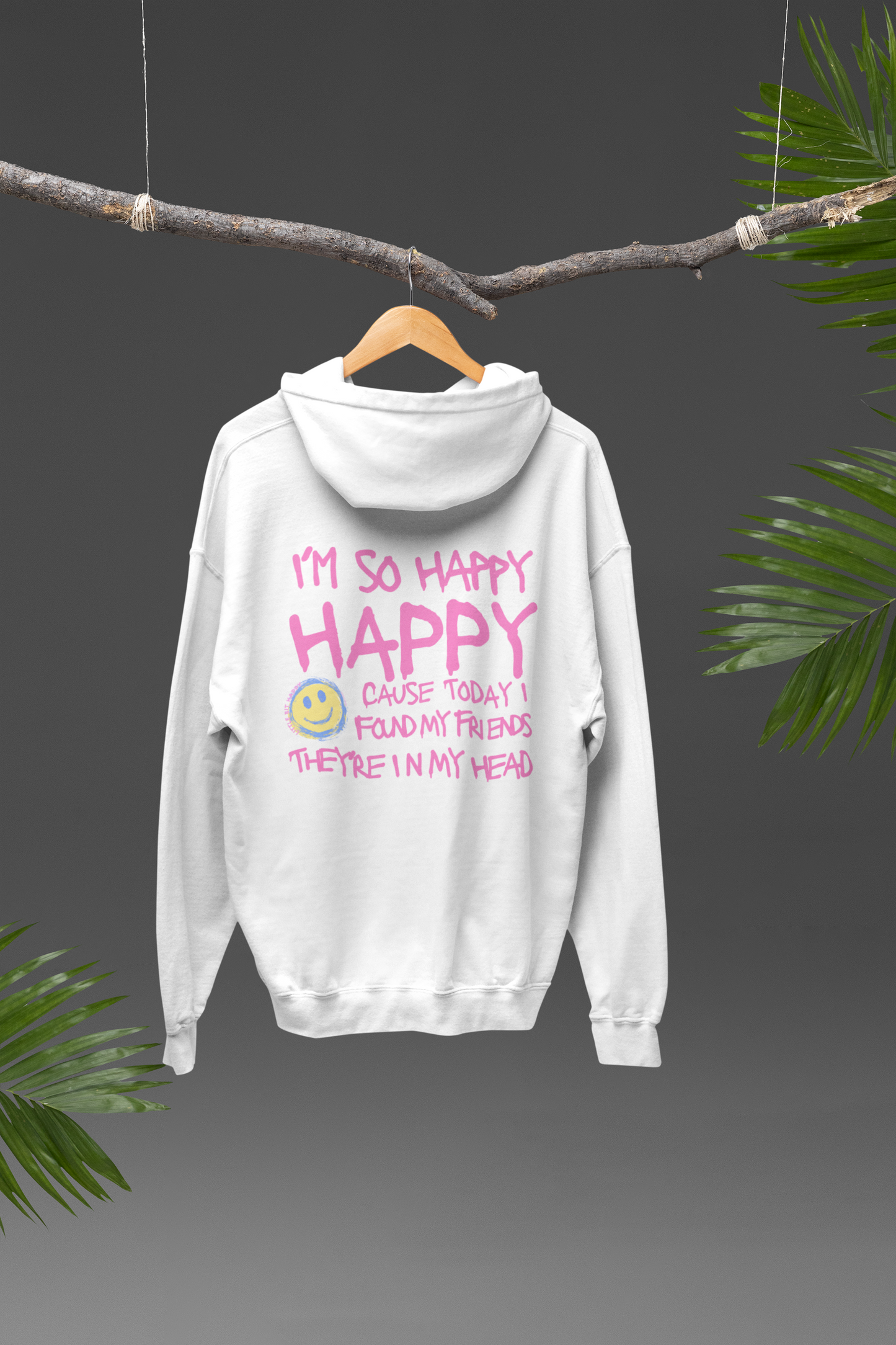 Nirvana Hoodie Sweatshirt, I'm So Happy with Yellow and PINK Smiley