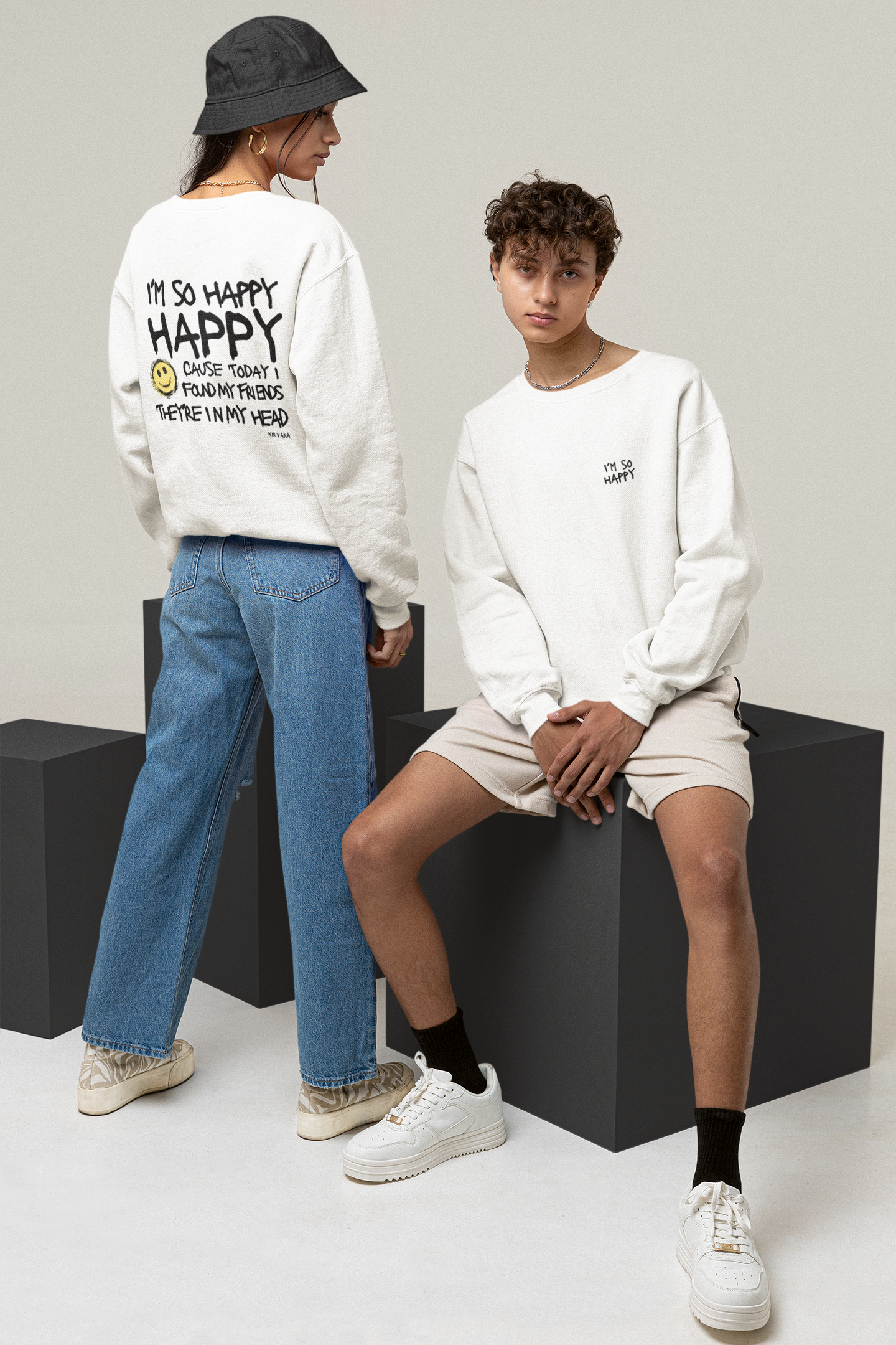 I'm So Happy Drop Shoulder Crewneck Sweatshirt
