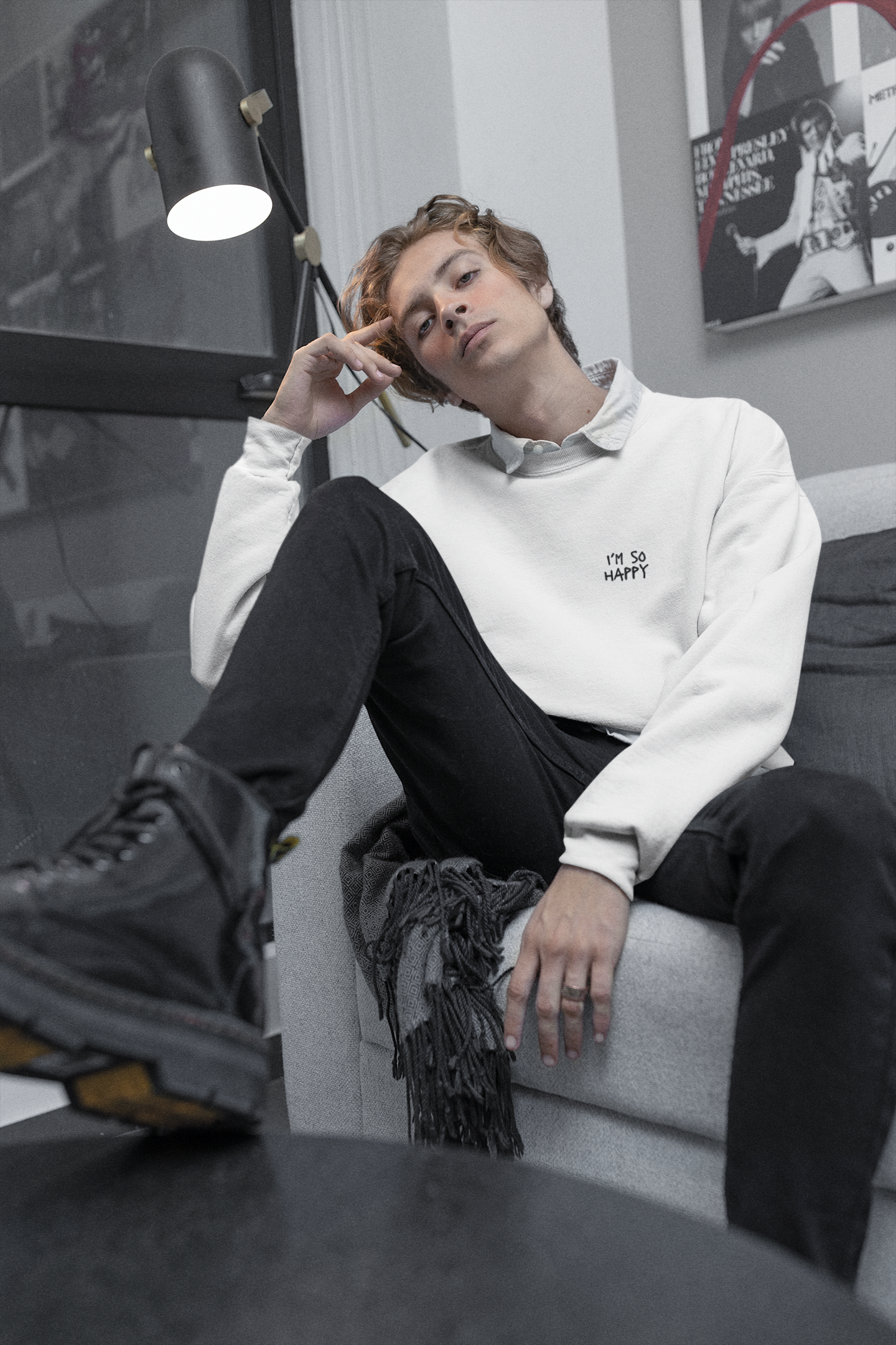 I'm So Happy Drop Shoulder Crewneck Sweatshirt