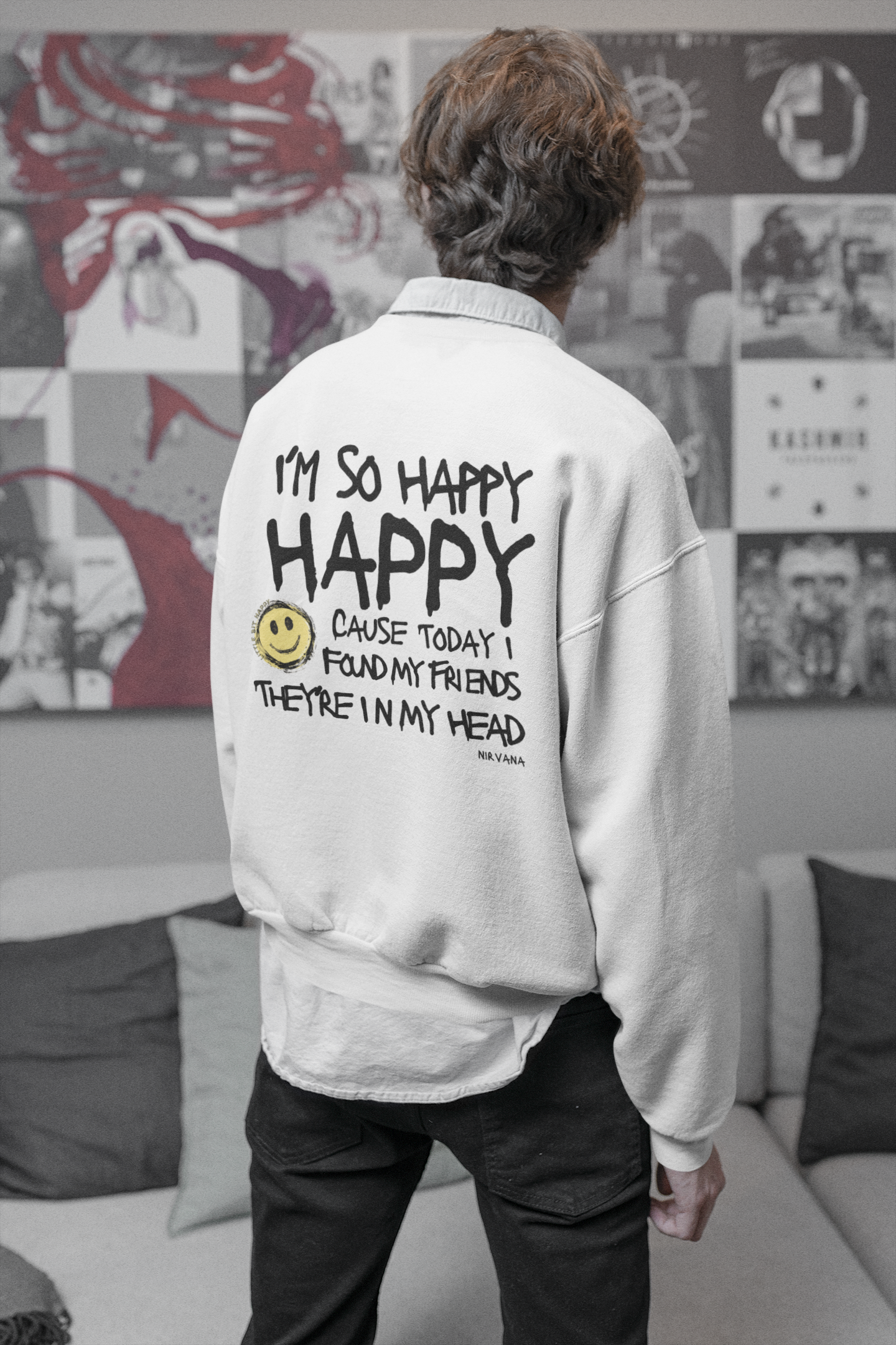 I'm So Happy Drop Shoulder Crewneck Sweatshirt