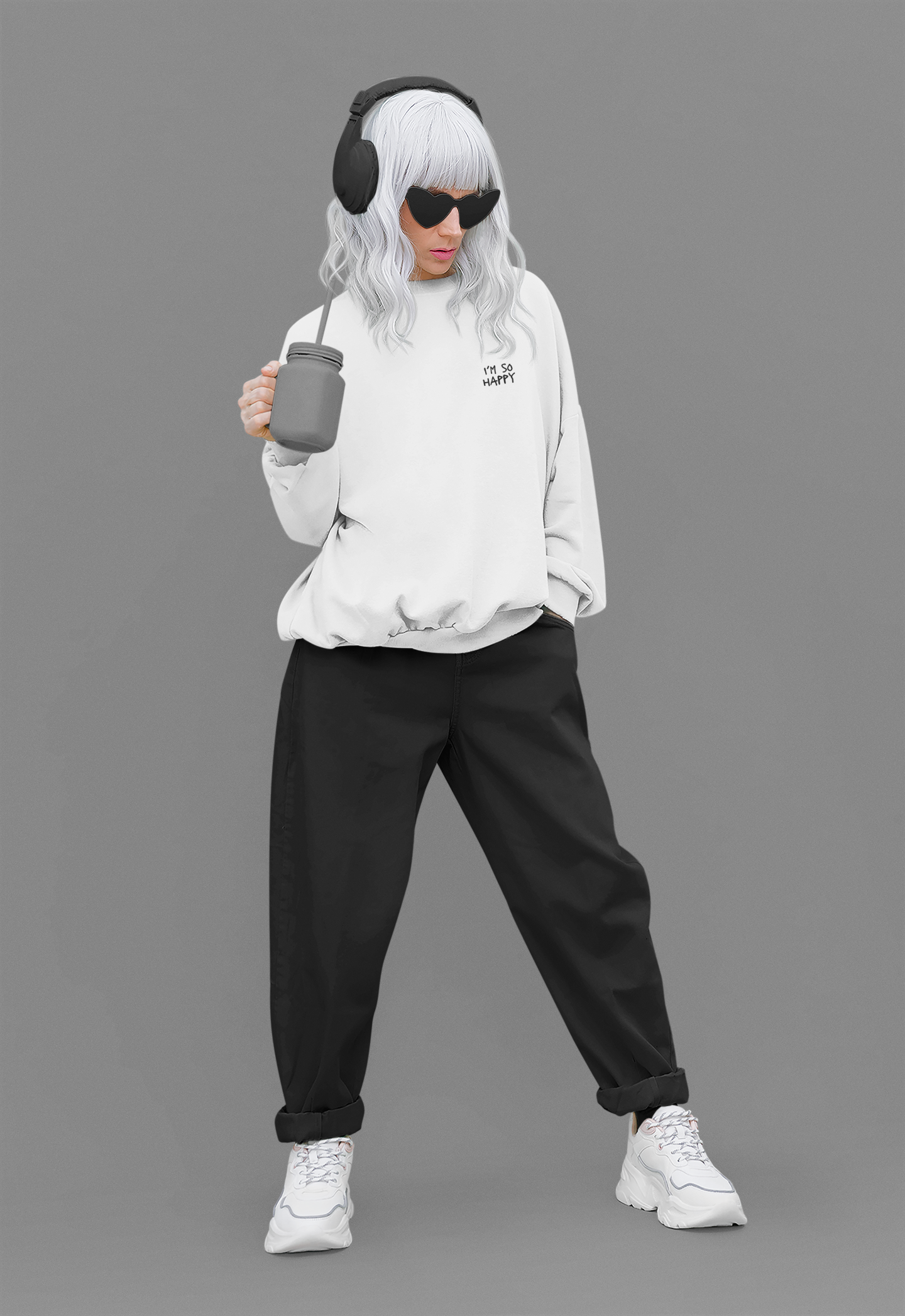 I'm So Happy Drop Shoulder Crewneck Sweatshirt