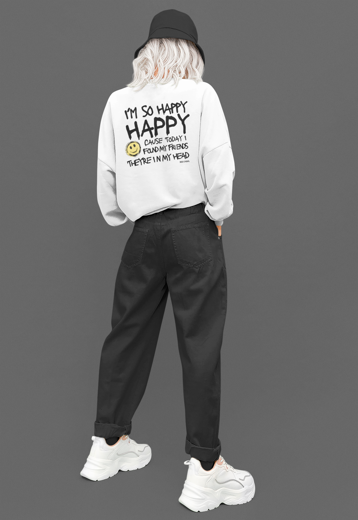I'm So Happy Drop Shoulder Crewneck Sweatshirt