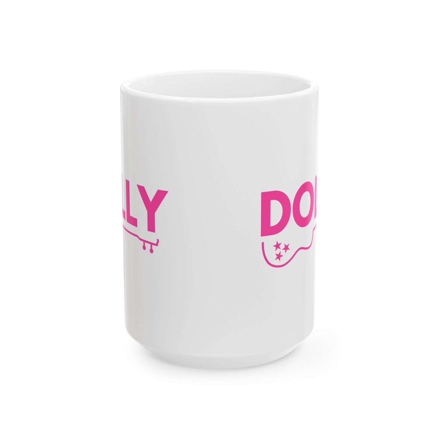 Dolly Ceramic Mug, Hot Pink Letters