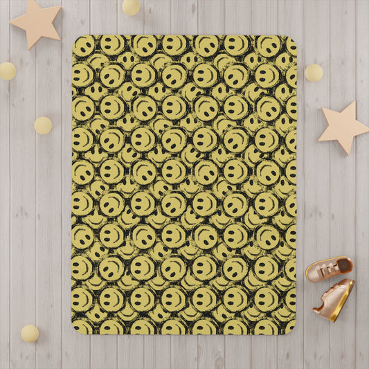 Little Bit Happy Toddler Blanket, Yellow + Black Smiley