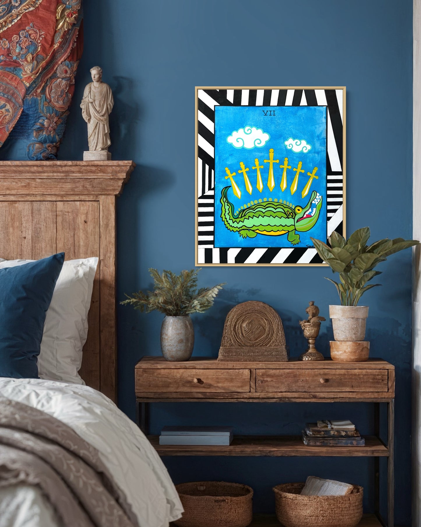 Seven of Swords Gator, 20"x24" Original Abstract Expressionist Painting