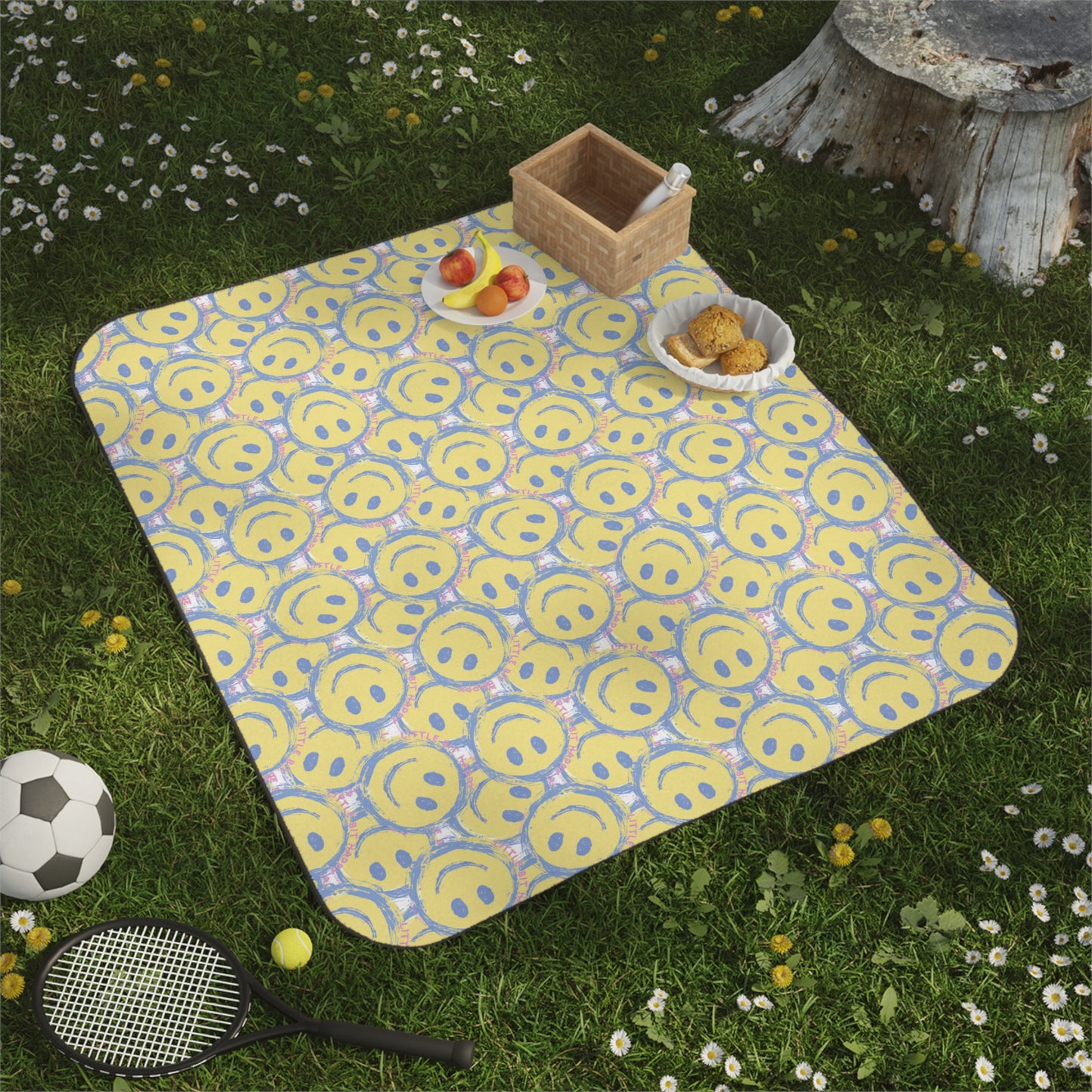 Little Bit Happy Picnic Blanket, Yellow and Pink