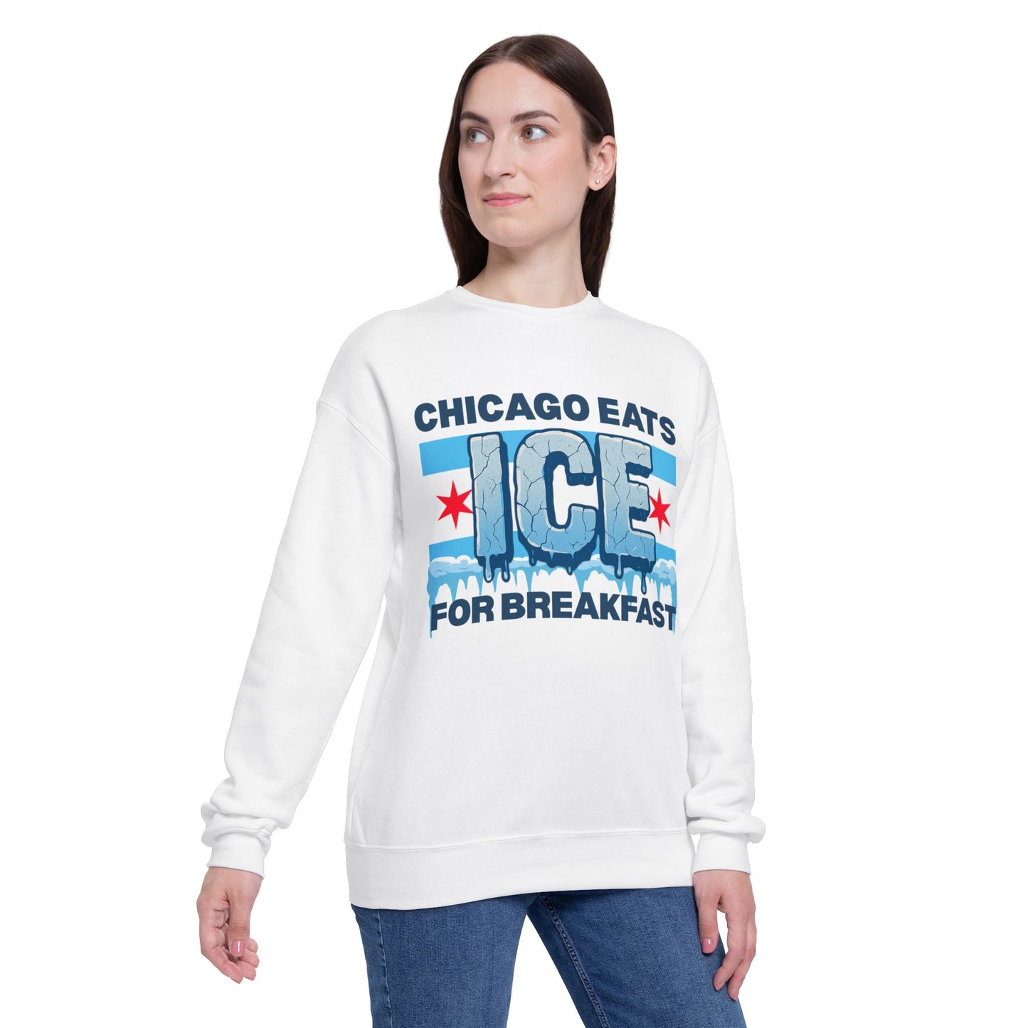 Chicago Eats Ice For Breakfast, Unisex Drop Shoulder Crewneck Sweatshirt