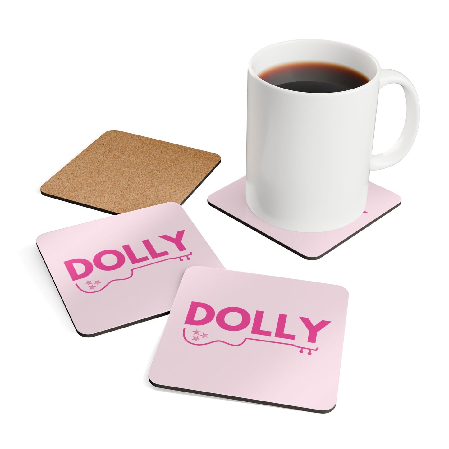 Dolly Corkwood Coaster Set, Pink on Pink