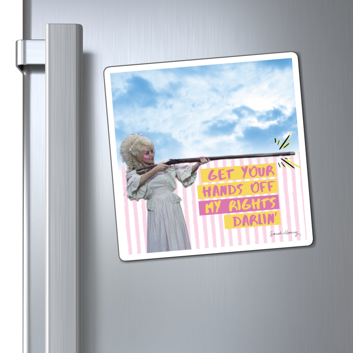 Feminist Dolly Magnet, Get Your Hands Off My Rights Darlin' Women's Rights Magnet