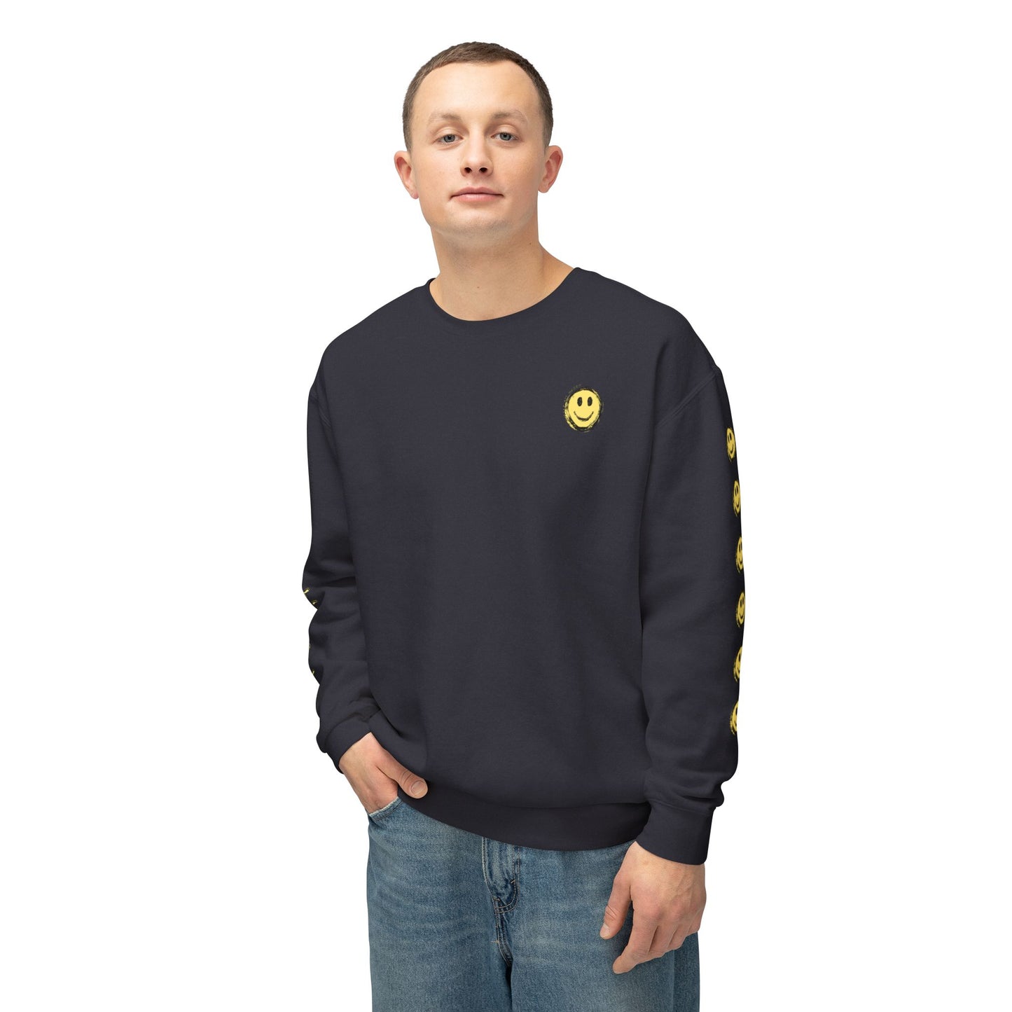 Little Bit Happy Unisex Crewneck Sweatshirt, Yellow Black Smiley