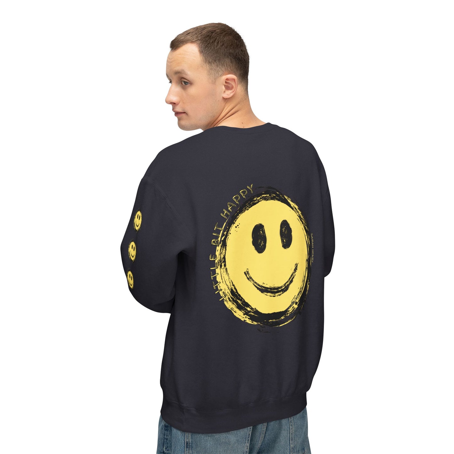 Little Bit Happy Unisex Crewneck Sweatshirt, Yellow Black Smiley