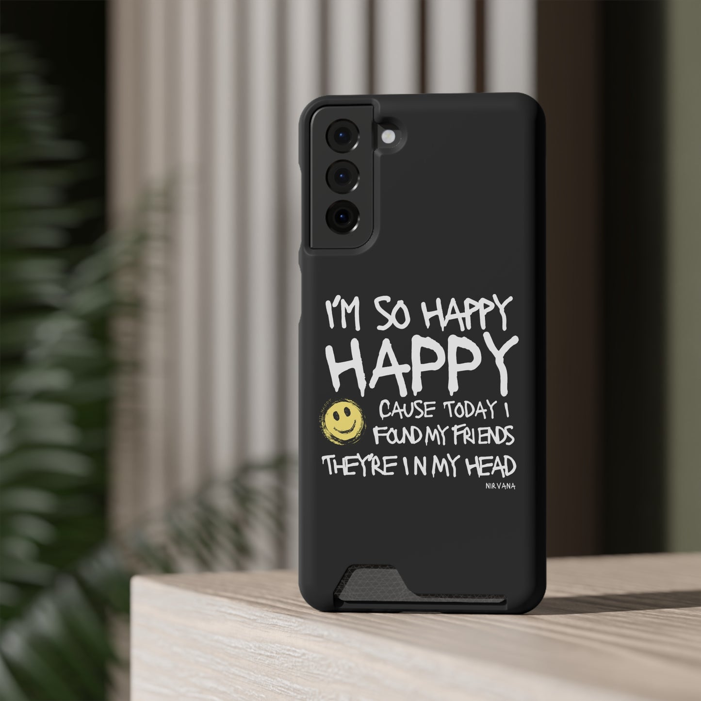 I'm So Happy Black Phone Case With Card Holder