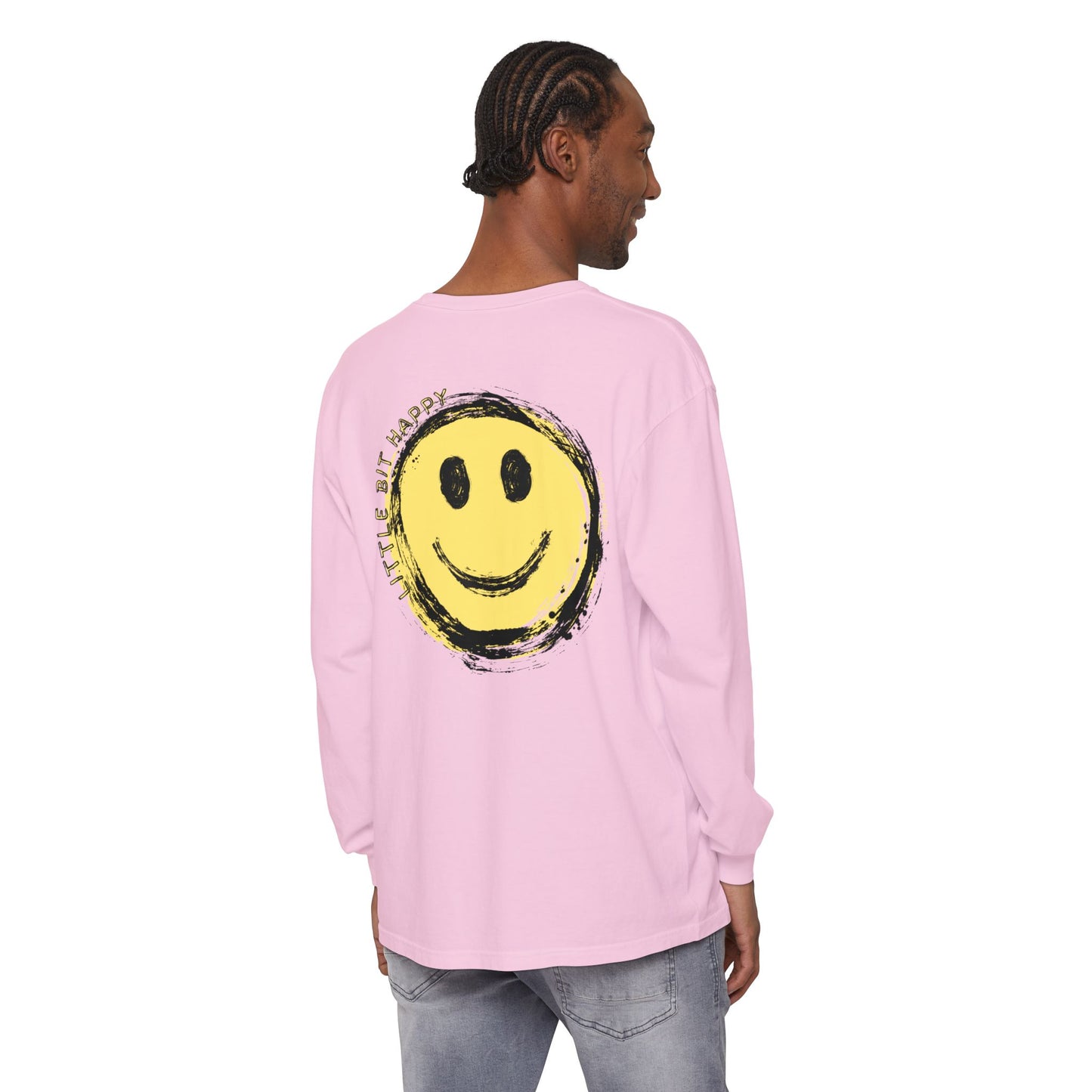 Little Bit Happy Retro 90s Y2K Long Sleeve Shirt, Unisex with Yellow Smiley