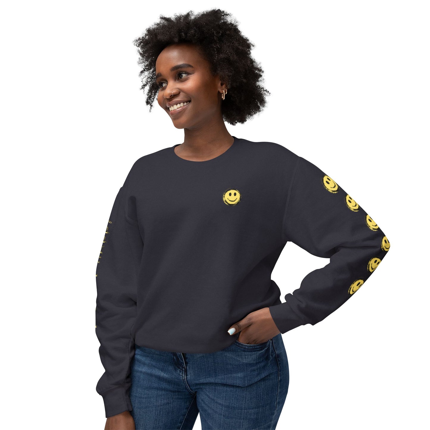 Little Bit Happy Unisex Crewneck Sweatshirt, Yellow Black Smiley