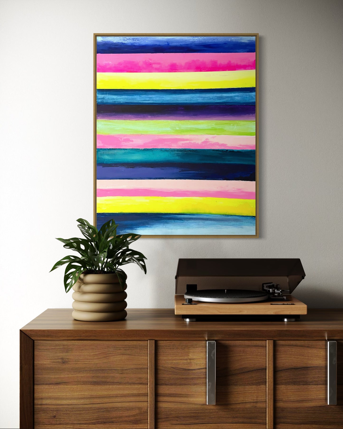 Fruit Stripes, 24"x30" original abstract painting, vibrant happy art