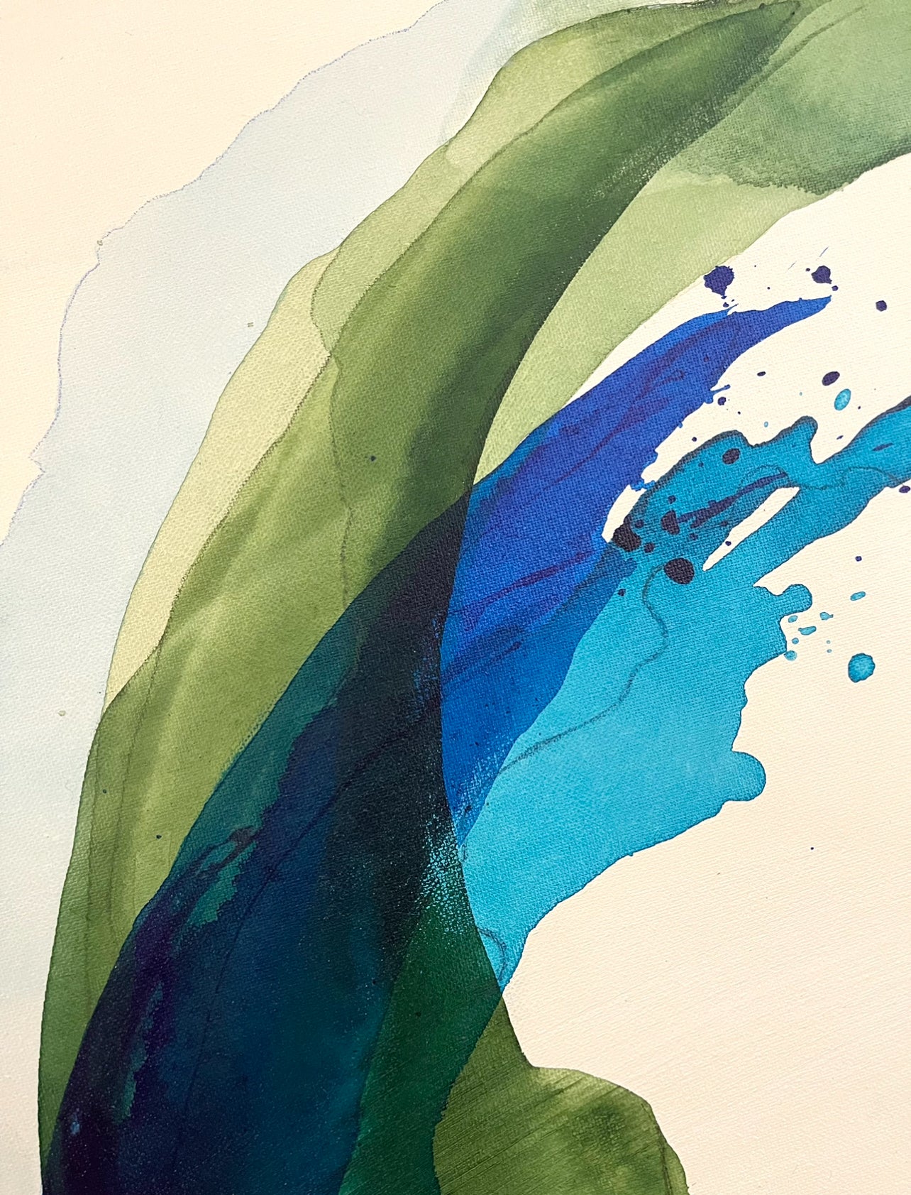 Before The Crash, 24"x36" Original Abstract Ocean Watercolor Painting in Blues and Greens