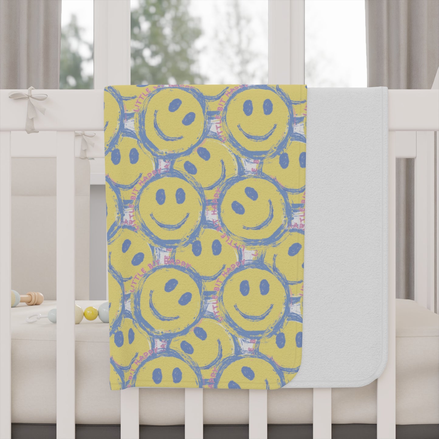 Little Bit Happy Toddler Blanket, Yellow + Pink Smiley