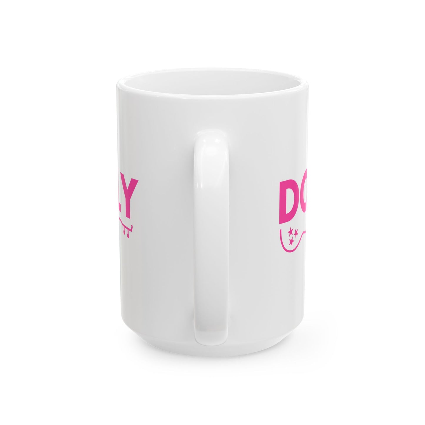 Dolly Ceramic Mug, Hot Pink Letters