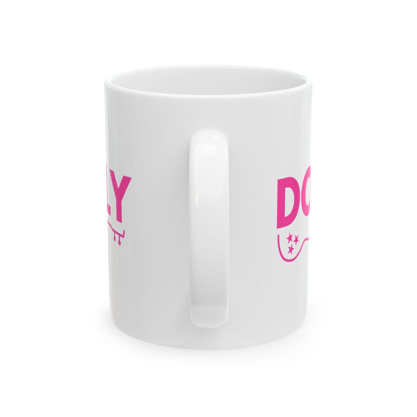 Dolly Ceramic Mug, Hot Pink Letters