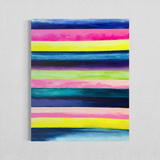 Fruit Stripes, 24"x30" original abstract painting, vibrant happy art