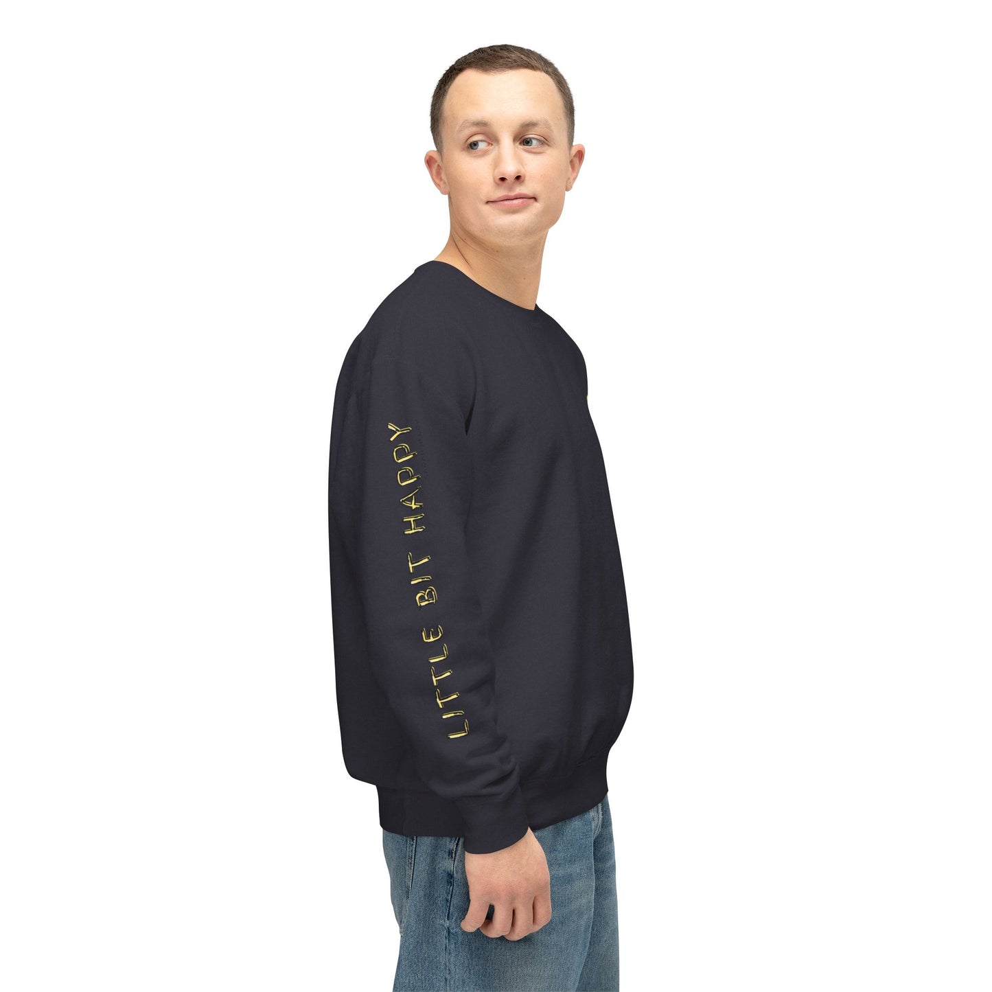 Little Bit Happy Unisex Crewneck Sweatshirt, Yellow Black Smiley