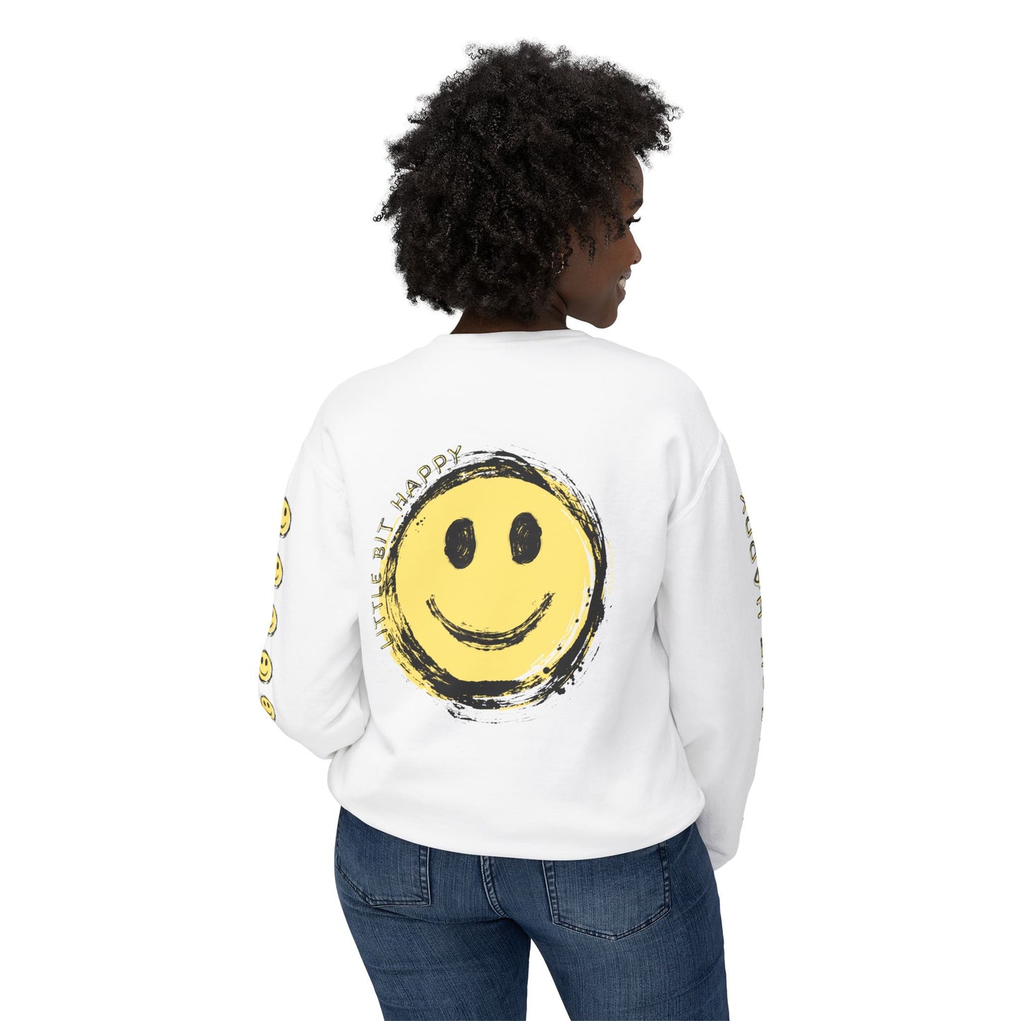 Little Bit Happy Unisex Crewneck Sweatshirt, Yellow Black Smiley