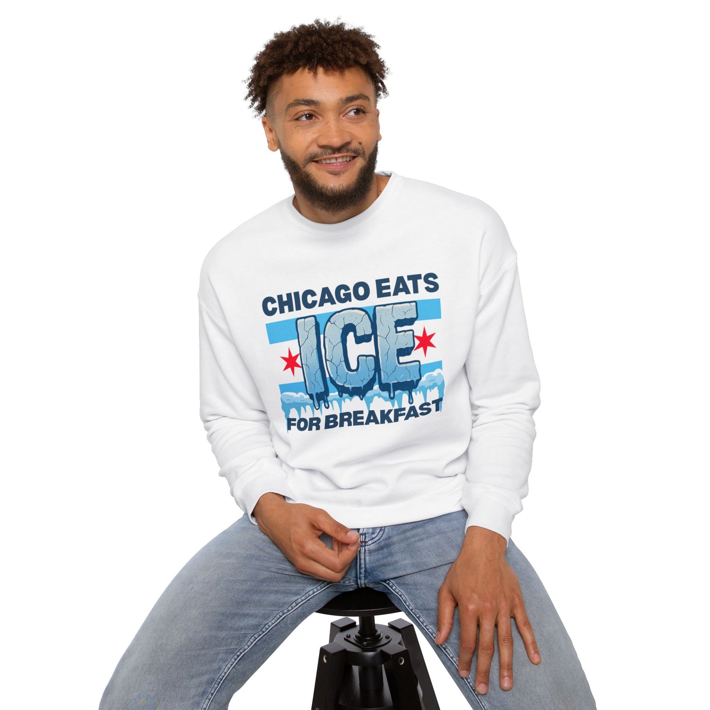 Chicago Eats Ice For Breakfast, Unisex Drop Shoulder Crewneck Sweatshirt