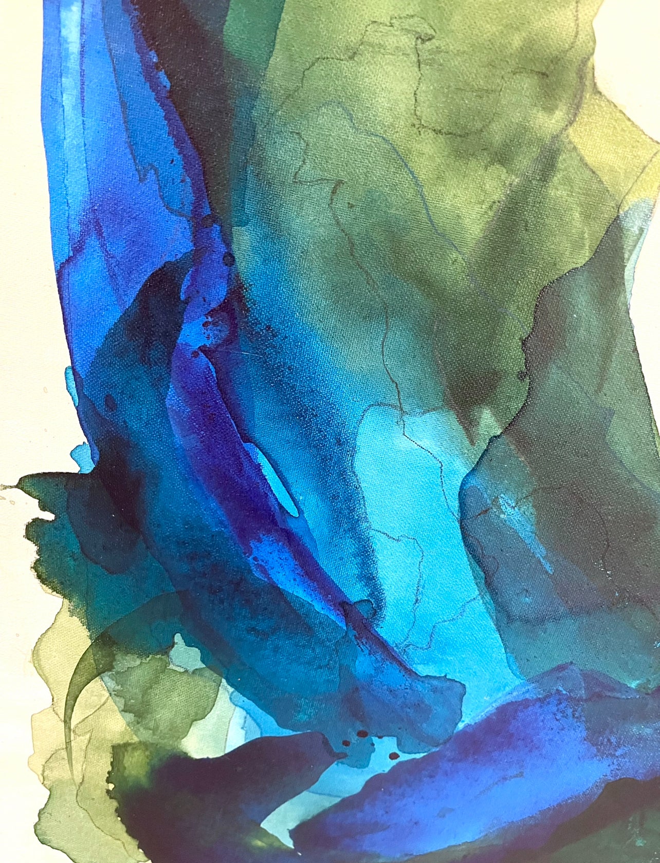 Before The Crash, 24"x36" Original Abstract Ocean Watercolor Painting in Blues and Greens