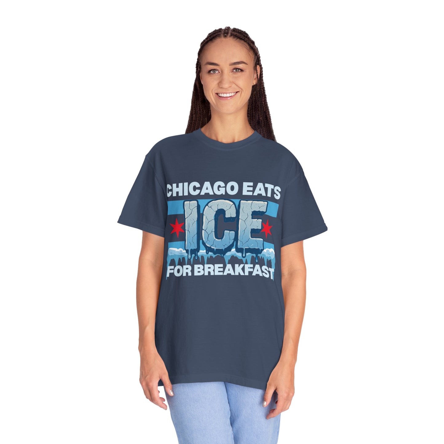 Chicago Protests Trump Ice Raids: Chicago Eats Ice For Breakfast, Unisex Comfort Colors Garment-Dyed T-shirt